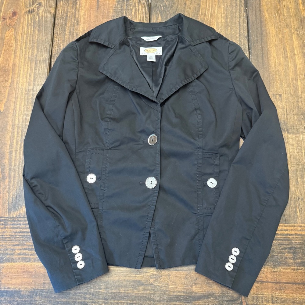 Talbots Petites Black Cotton Blend Blazer Fitted Jacket Size 2, made in‎ Italy